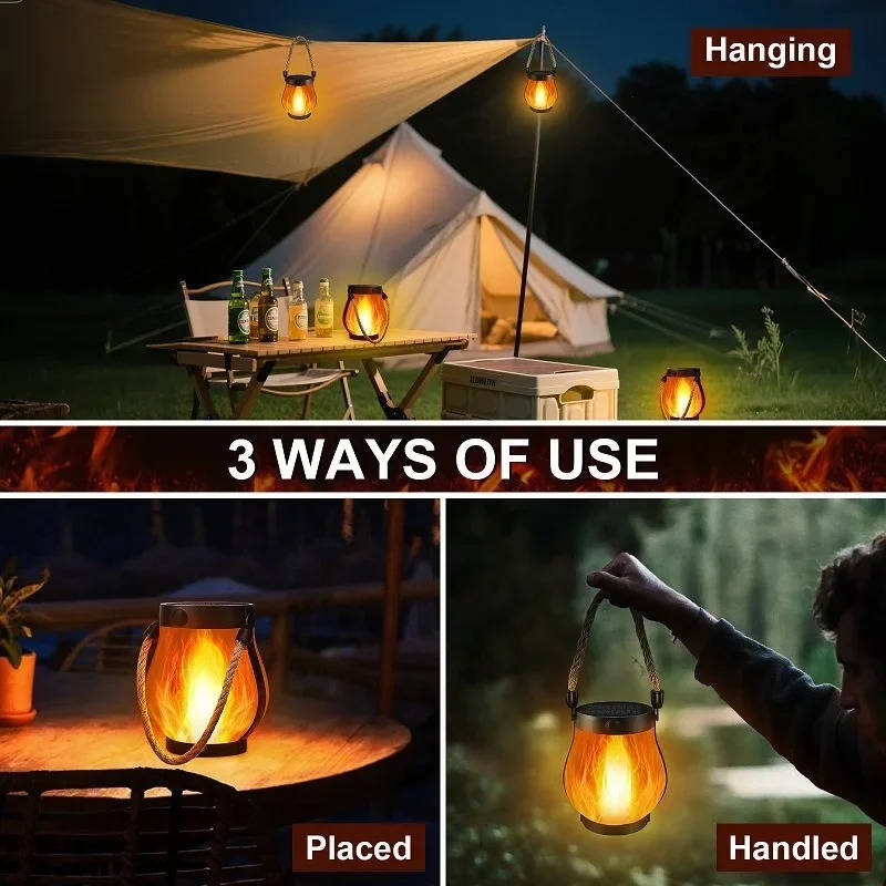 Solar Outdoor Flame Effect Porch Lanterns