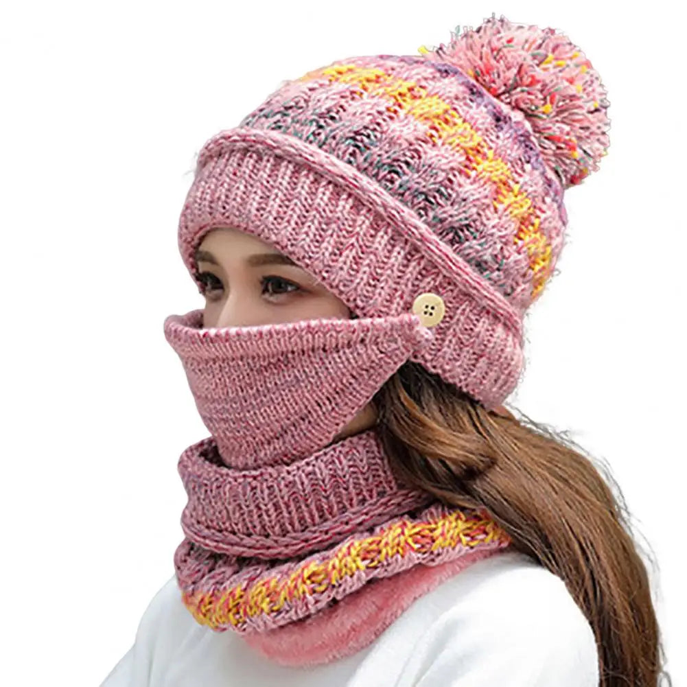 Velvet-Lined Knit Hat and Scarf Winter Set